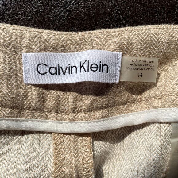 NWT CALVIN KLEIN Beige Linen Blend Pockets Work Career Capri Pants Size 14 - Picture 4 of 5
